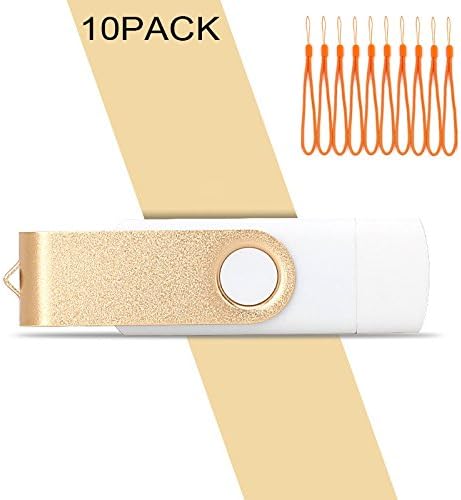 Yaxiny 10PCS OTG USB Flash Drive for Cell Phones,Tablets and PCs,Key Chain Included,Watercolor Series (128MB, Gold)