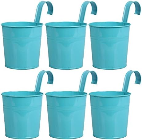 LVPY 6 x Metal Iron Flower Pot Vase Hanging Balcony Garden Planter Home Decor,Blue