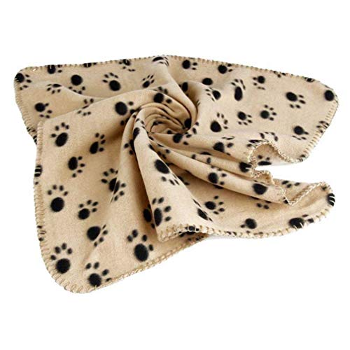 Chianrliu Manta para Mascotas 60x70 cm Perro Gato Suave Cálido Estera del Sueño Pata Impresa Tamaño Pequeño Manta de Lana Cama Estera Colcha marrón