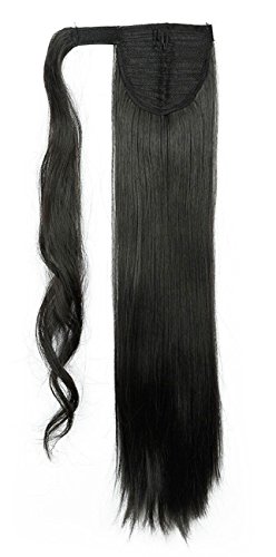 S-noilite® 23" Clip in hair extensions Wrap Around Ponytail Long Straight Hairpiece (23 inches, Natural Black)