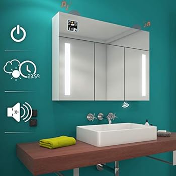 SONNI Spiegelschrank mit Beleuchtung, Rasierersteckdose und Schiebetür