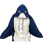 Canberries Damen Herren Jumpsuit Tier Onesie Einhorn Panda Pinguin Giraffe Pyjamas Jumpsuit Anime Cosplay Karneval Kostüm Schlafanzug Erwachsene (M, Hai)