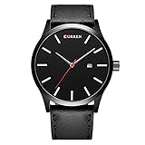 Einfache klassische Casual Style Alle schwarzen Uhren für Männer mit schwarzem Leder Gurt Auto Datum Display Analog Japan Bewegung Wasserdichte Armbanduhren