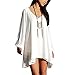 TopTie V Neck Split Sleeve Loose Chiffon Dress Asymmetrical Hem Chemise Blouse - LightBlue,M