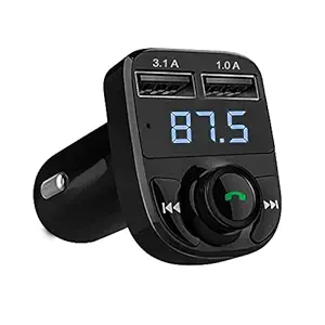 FLY WHEELZ Bluetooth FM Transmitter in Car Radio Adapter for Hands-Free Calling, Music Streaming Mp3 Audio Music Stereo Adapter, Dual USB Port Charger Supports All Smartphones (Black)
