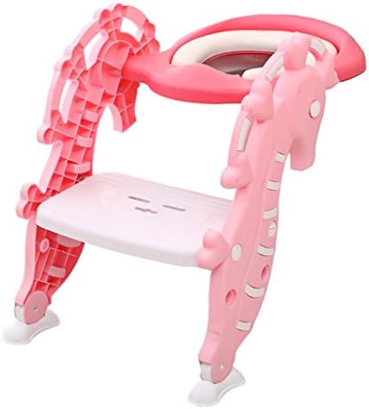 YFF-Baby Toddler Toilet Seat Potty Trainer Non-slip Toilet Trainer Children Potty Children's Toilet Seat Boy Girl Folding Stairs Toilet Seat Load-bearing 75kg Suitable for 1-7 Years Old ( Color : Pink )