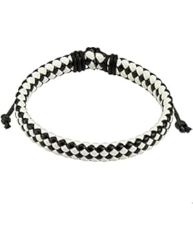 Paula & Fritz® Armband Leder Schnur Kariert diagonal geflochten schwarz weiß S...