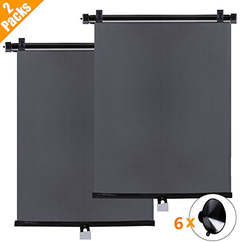 BOGI Car Sun Shade for Side And Rear Window, Car Shade Roller Retractable Foldable Sunshade, Protector Blocks - Protect Baby And Pets from Sun Glare And Heat(Black)