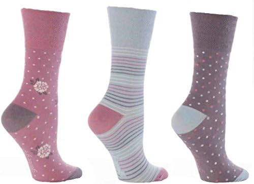 Drew Brady 3 Flower Dot Stripe Ladies Non Elastic Gentle Grip Socks 4-8