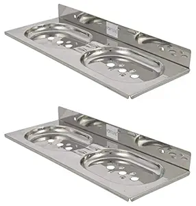 Fortune Double Round Soap Dish/Soap Case/Soap Stand (Material : Stainless Steel) Set of 2