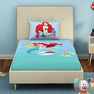 SPACES Disney 100% Cotton Single Bedsheet with Pillow Covers Stain Release Breathable Fabric Skin Safe Printed(152CMX224CM/43CMX68CM) - Light Blue