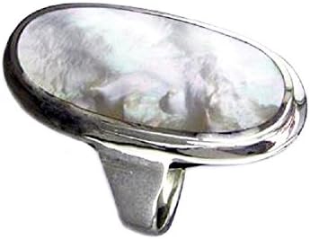 Large White Oval Hallmarked Mother of Pearl Ring 925 Silver RSBC738495 (S)