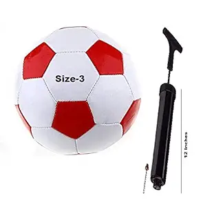 PMG Combo Rio Red-White Football Size-3 with AIR Pump and Needle for Kids 5 to 10 Year