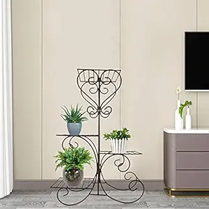 Justoriginals 4 Pots Iron Planter Stand Design2(Color:Black)