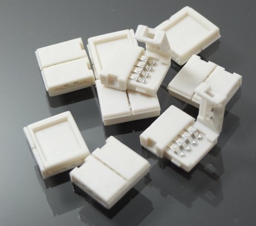 LED24.cc Lot de 5 connecteurs rapides en L 4 pôles pour bande LED RVB Fixation sans soudure 10 mm