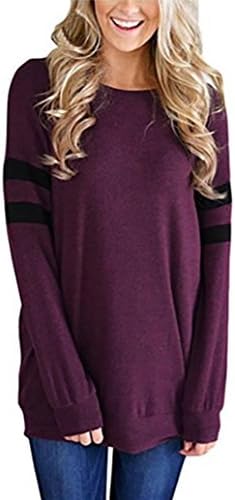 Trada Women Long Sleeve O Neck Sweatshirt Pullover Tops Lady Casual T-Shirt Blouse Stitching Long Sleeve Top Blouse O- Neck Shirt Sweatshirt Sexy Casual Summer Loose Long Sleeve (S, Purple)