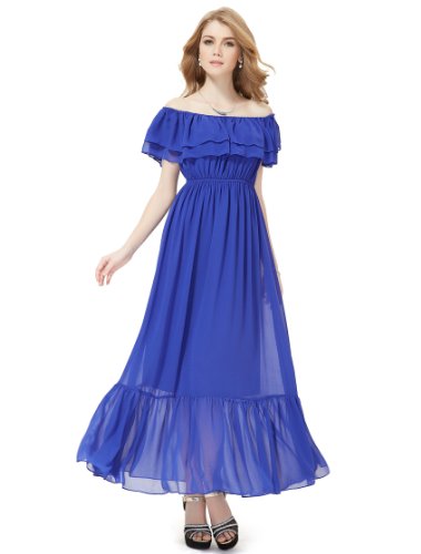 HE09932SB12, Sapphire Blue, 12UK, Ever Pretty Unique Multi-way Ruched Waist Ruffles Long Summer Dress 09932