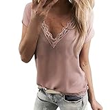 iHENGH Karnevalsaktion Damen Top Bluse Bequem Lässig Mode T-Shirt Frühling Sommer Blusen Frauen Solide V Ncek Spitze Patchwork Ärmel Pullover Shirt Tops