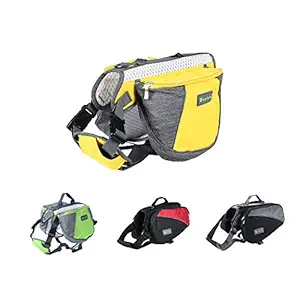 Wellver Dog Saddle Backpack for Hiking, Outward Hound Dog Backpack, Lightweight Dog Travel Bag and Hiking Saddle Bag for Dogs (XL, Yellow + Gray)