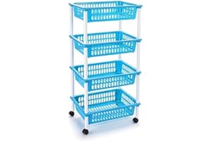 ACAN Tradineur - Carrito portaobjetos Multiusos para organizar los Espacios domésticos, plástico Resistente, almacenaje, Frutas, Verduras, Fabricado en España (Azul - 4 Cestas)