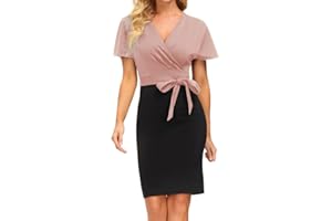GRACE KARIN Vestito Donna Elegante Bodycon Scollo a V Corpetto Plissettato con Cintura