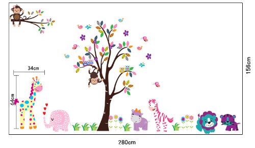 Rainbow Fox® Dschungel Wald Zoo Animal World Spielen Affe auf Bäumen Wandtattoo-Aufkleber für Kindergarten - 2