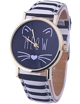 Ouneed Uhren,Elegant Damen Uhr Katze Muster Lederband analoge Quarz-Vogue-Armbanduhr
