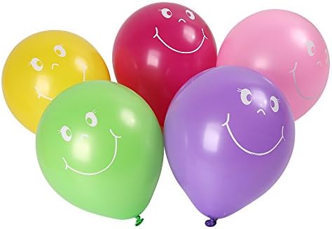 Shinehalo 100PCS 9 Inches Smiley Face Balloons(Included Pump) Printing Balloons Latex Balloons Assorted Color Party Balloons for Parties, Birthdays, Clowns, and Celebration-Smiley face