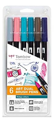 Tombow ABT-6P-5 Lot de 6 feutres pinceau ABT à deux pointes, couleurs vintage