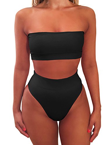 ISASSY Damen Bikini Set Sexy Strand Badeanzug hohe Taille Bademode Bandeau