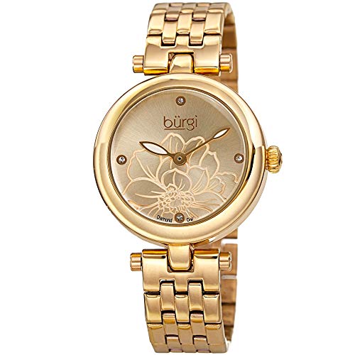 Burgi BUR223 - Reloj para Mujer (Acero Inoxidable, 4 marcadores de Diamante auténticos en la Esfera de Rayos de Sol en Relieve, Gran Regalo para el día de la Madre)