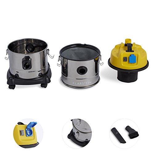 Klarstein Reinraum 3-in-1 Nass-Trockensauger Industriesauger (1800 Watt, Gebläsefunktion, 30 Liter, Edelstahlbehälter, Dauerfilter, integrierte Steckdose) silber-gelb - 5