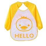 Oyedens Kids Child Cartoon Feeding Bib Soft Waterproof Bibs Baby Long Sleeve Smock Apron (Yellow)