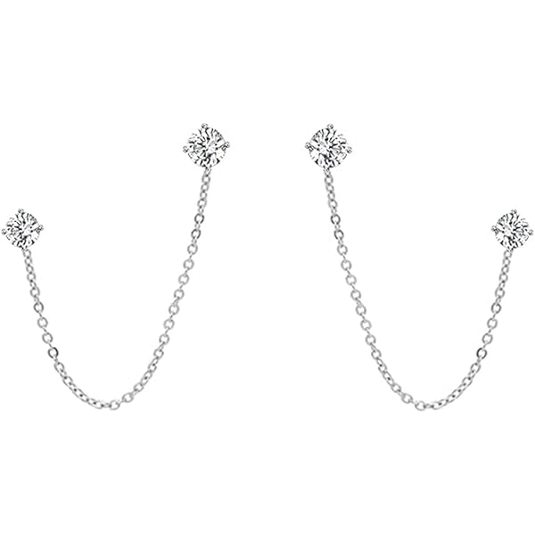 Butterfly Halo CZ Double Pierced Earrings - Sterling Silver Crawler Earrings