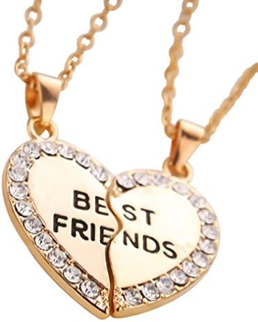 Veuer Girl Gold Jewelry Sweet set 2 Chains Best Friends Puzzle Heart Friend Wife/Girlfriend Christmas Gift For Women Lady