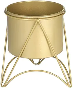 Ezzu Crafts Flower Plant Pot with Stand,Flower Plant Pot with Stand Gold Metal Plant Pot with Gold Metal Stand for Herbs Orchids Cacti Succulents Indoor Outdoor Display Flower Holder for Garden