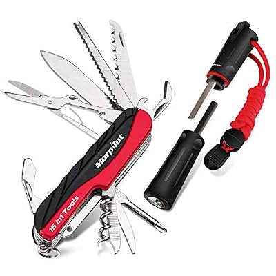 morpilot Swiss Couteau Flint, couteau multifonction Morpilot 15 en 1 et Boutefeu 5 en 1, avec tournevis, ciseaux, scie, boussole