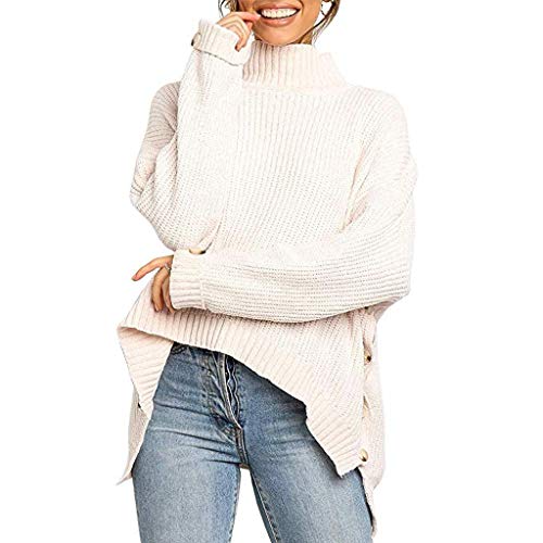 DAY.LIN Sweater Pull Femmes Chemisier T-Shirts Chemises T-Shirt Pull à Col Roulé à Manches Longues uni et Irrégulier Blouse Pullover Tops Pas Cher