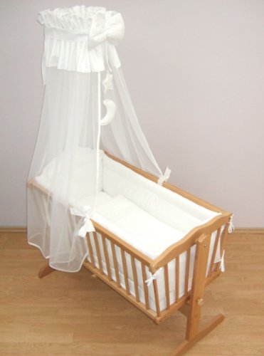 10 Piece Nursery Crib Bedding Sets 90x40cm Fits Rocking / Swinging Cradle (Bear Moon White)