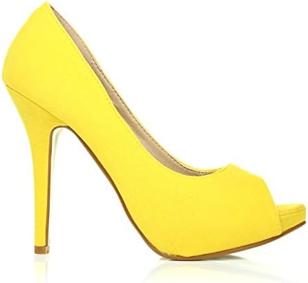 TIA Yellow Faux Suede Stiletto High Heel Platform Peep Toe Shoes Size UK 4 EU 37