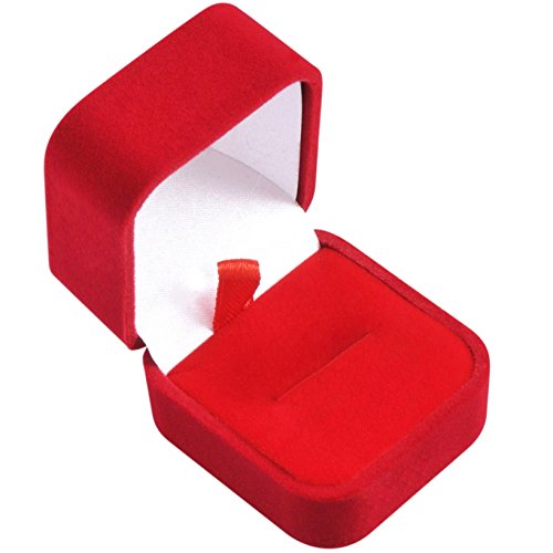 EYS Samt Schmucketui für Ring 45 x 50 x 35 mm rot weiß Schachtel Ringetui Schatulle Box Geschenk-Verpackung EYSBOX