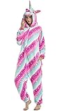 Adulte et Enfant Unisexe Licorne Tigre Lion Renard Onesie Animaux Cosplay Pyjamas Halloween Costume De Carnaval Fantaisie Robe Loungewear (Unicorn Star-Sky, S fit Hauteur 145-155cm)