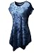 Dragonpad Women Short Sleeve U-Neck Tie-Dye Long Tunic Top Irregular Hem T-shirt Dark Blue M