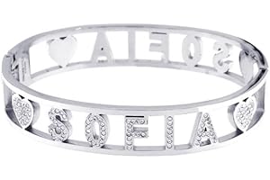 Stellazeta Bracciale Donna con Nome in Acciaio Inossidabile Anallergico Ideale per Regalo Braccialetto Donna con luminosi cristalli di vetro Braccialetti Donna Rigidi con Chiusura a Molla