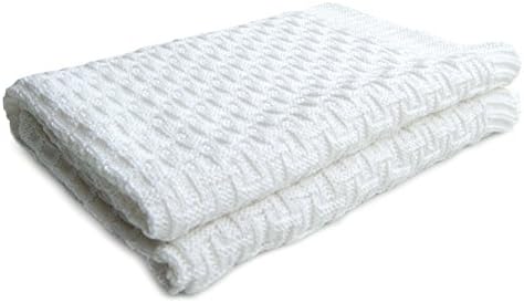 Relax Xfair Blanket Knitted Baby Blanket/Baby Blanket Organic Cotton Controlled Organic Cultivation Global Organic Textile Standard) for Cot Pram Bed Play/Summer Winter Soft Comfortable - 100 cm x 90 cm - weiß