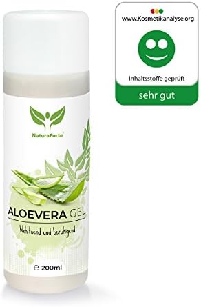 NaturaForte Aloe Vera Gel 200 ml for men and women, Naturally moisturizing care for dry, blemished skin and face, damaged hair, chapped hands and sunburn, natural cosmetics Pure