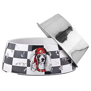 Pooch Box Stainless Steel and Melamine Detachable Anti-Skid Premium Designer Double Base Food and Water Bowls for Dogs and Cats (Design May Vary) (Large-1500 Ml)