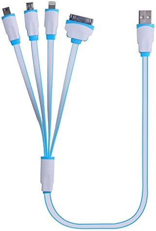 J2CC Multi Charger 4 in 1 USB Charger with 8 Pin Lightning/30 Pin/Micro USB2.0/Mini USB Ports for all IOS,Andriod,Mini Port Devices(50cm,White+Blue)