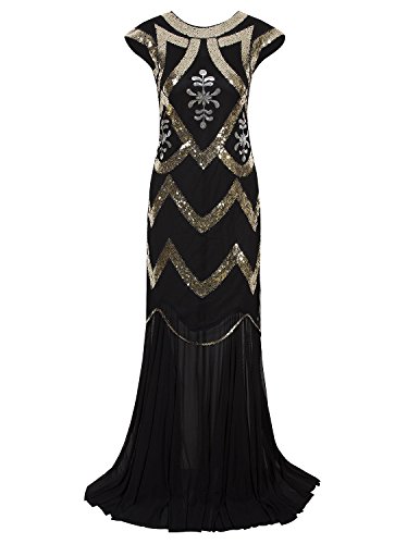 Women's 1920s Beaded Flapper Dress Sequin Maxi Formal Wedding Evening Gown