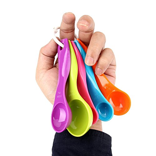ISUDA 5er Set Bunte Messlöffel, Mischfarbe Messbecher Maßlöffel für Küche Kochen Backen - 5